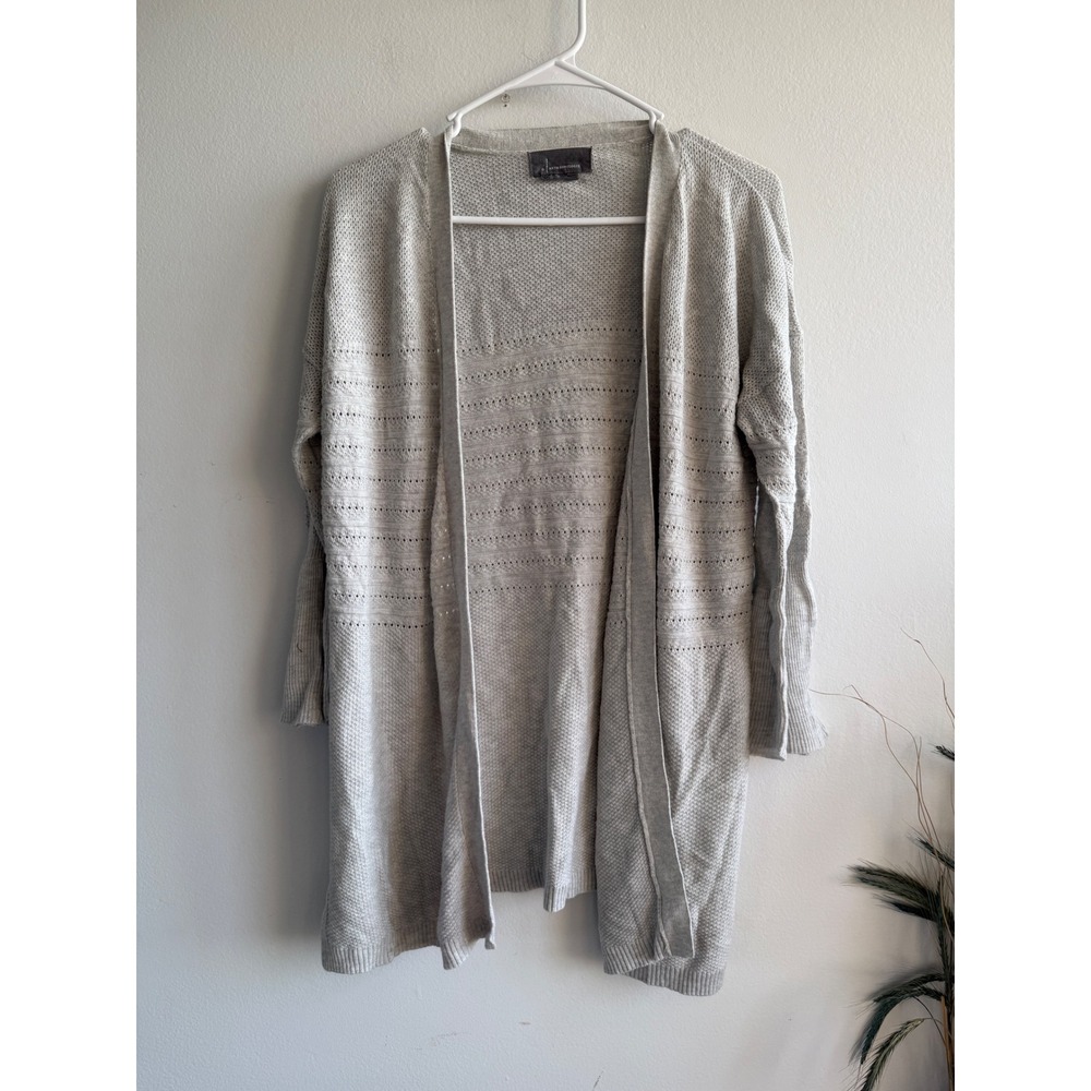 Anthropologie Grey Pointelle Open Front Cardigan Sweater‎ Womens Small Longline